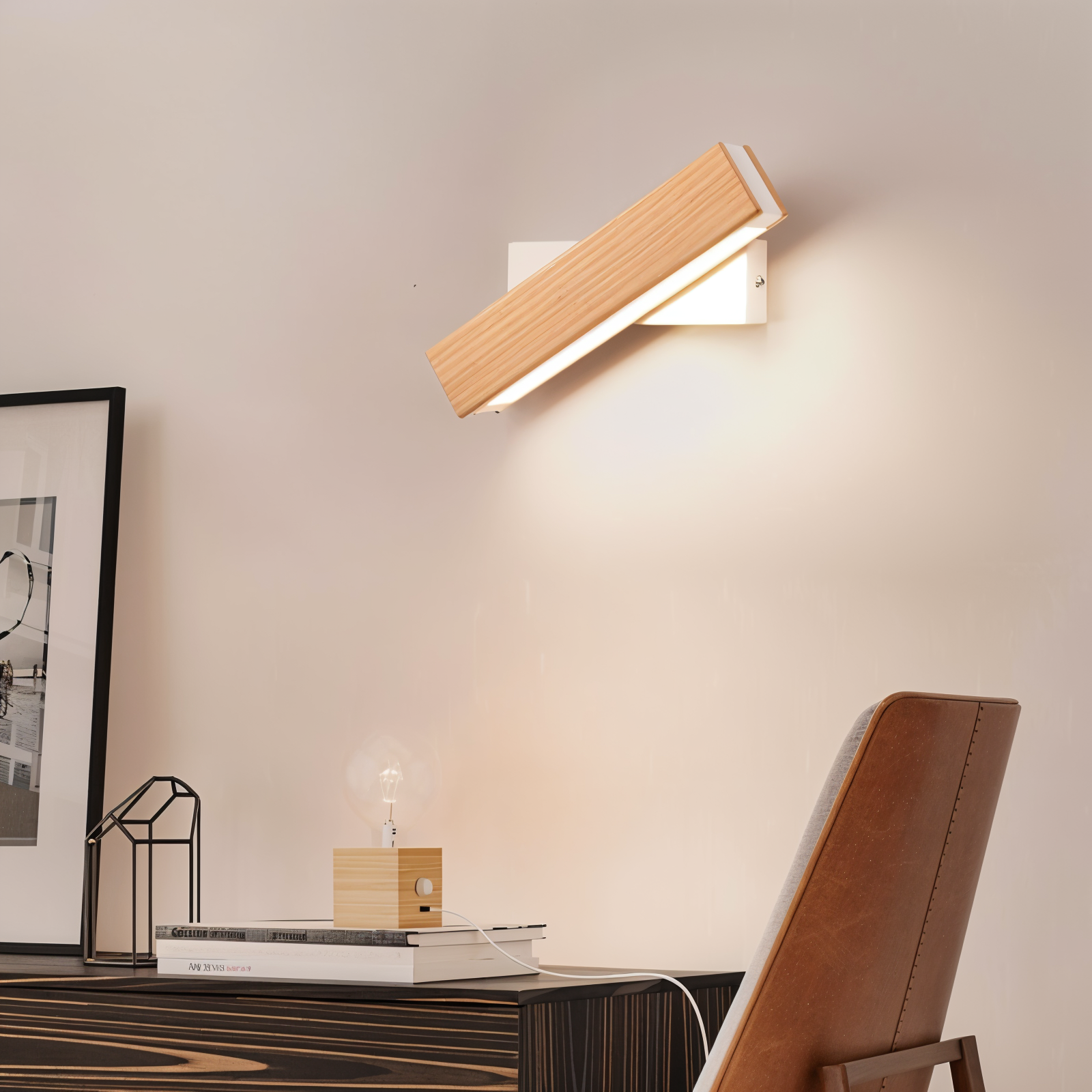 TwistLED Wandlamp - 360° Draaibare Rechthoekige LED Wandlamp van Hout