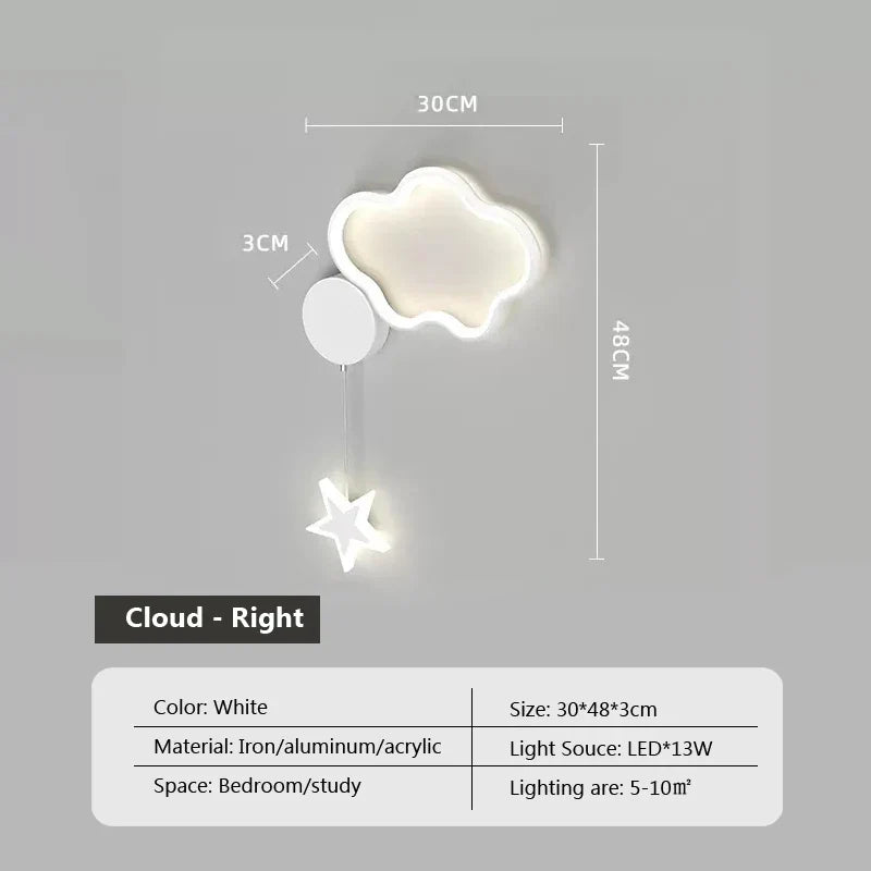 Sterrenlicht - Wolken en Maan Wandlamp