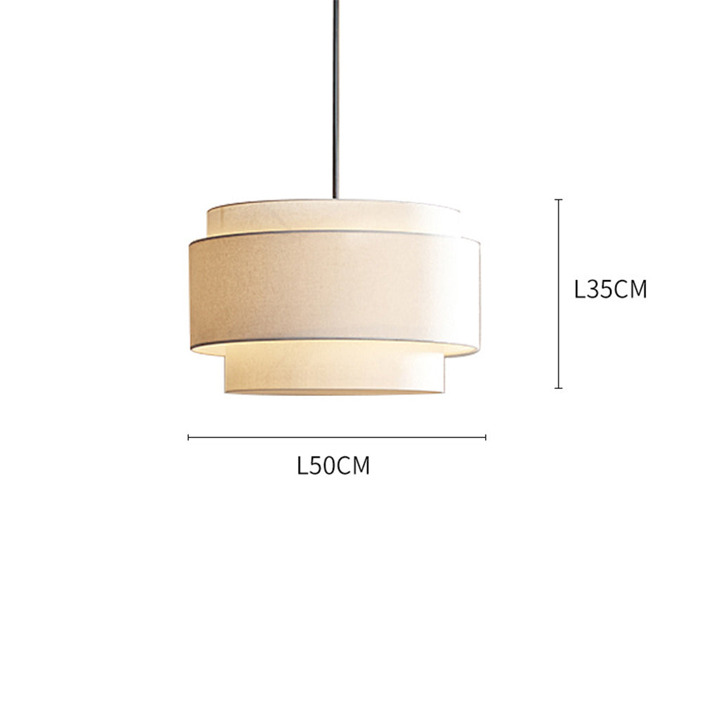 Bauhaus Beige Gelaagde Linnen Trommel Hanglamp