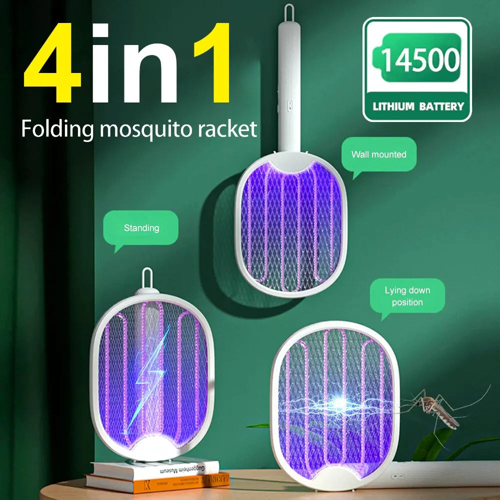 Opvouwbare Elektrische Muggen Killer Vliegenmepper Trap USB Oplaadbare Muggen Racket Insecten Killer met UV Licht Bug Zapper 3000V