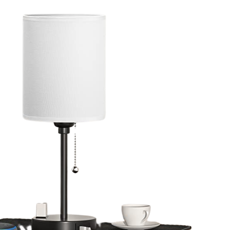 Slaapkamerlamp - 3 Kleuren Temperatuur, USB-C en USB-A Poorten, Trekkoord Tafellamp met AC Outlet