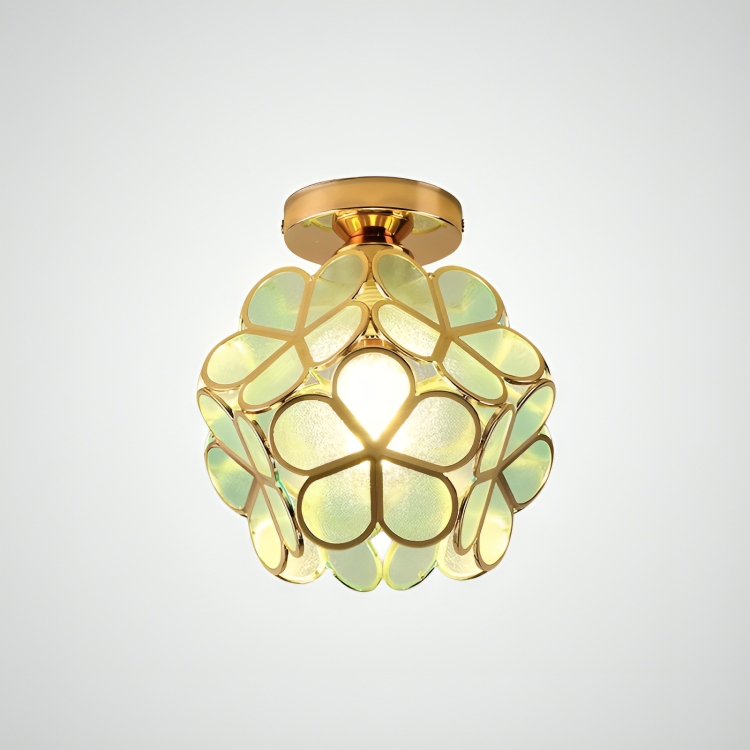 Retro Stijl Gekleurd Glas Plafondlamp met Bloemenpatroon