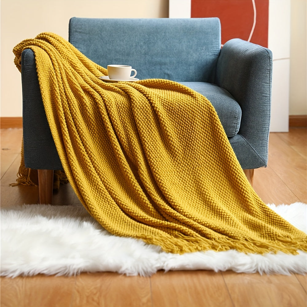 Knitted Throw Deken met Kwastjes - Lichtgewicht Bubbeltextuur Deken voor Bank, Bed en Huisdecoratie