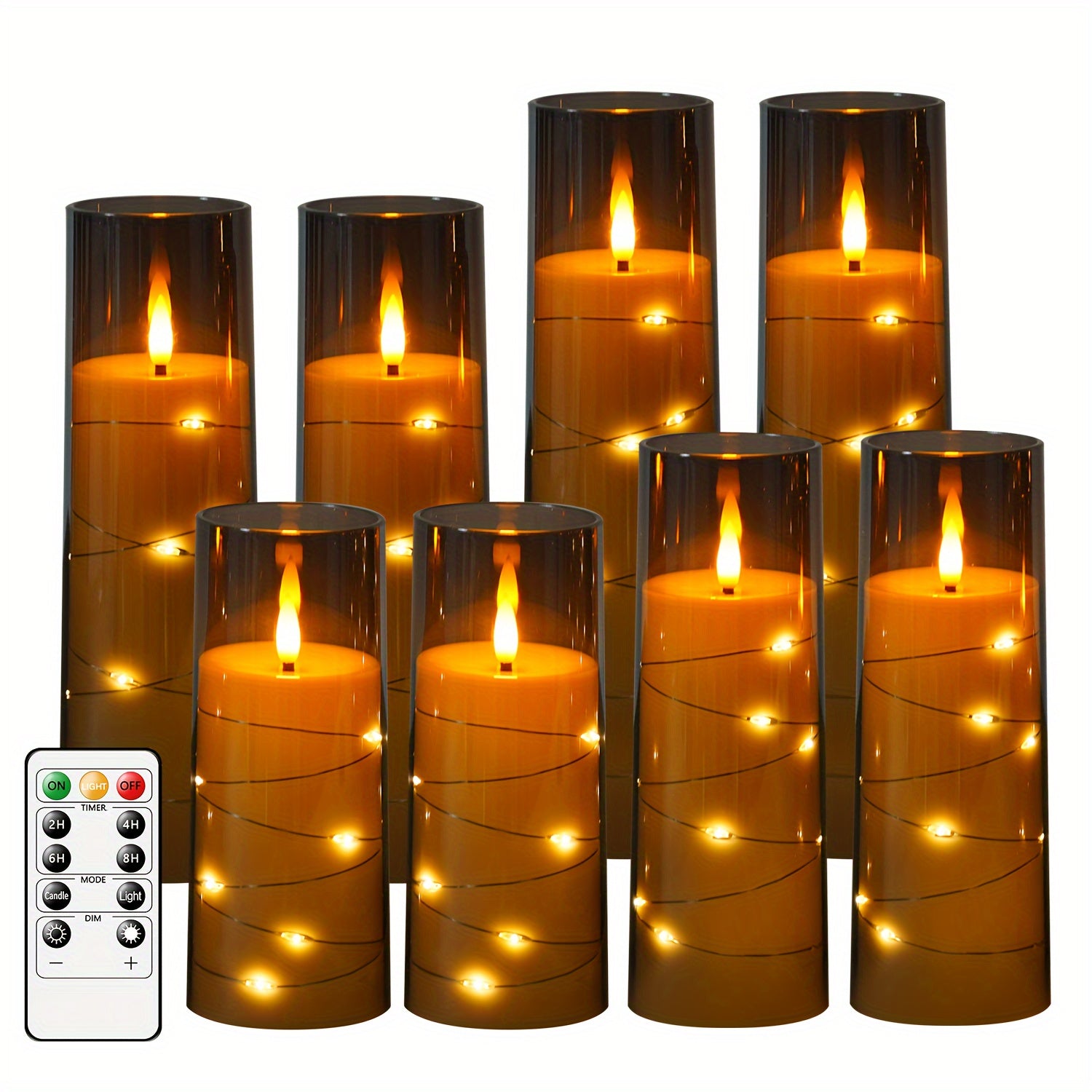 Flameless LED Kaarsen met Afstandsbediening en Timer - Set van 3/6/8/12 Stuks (Grijs)