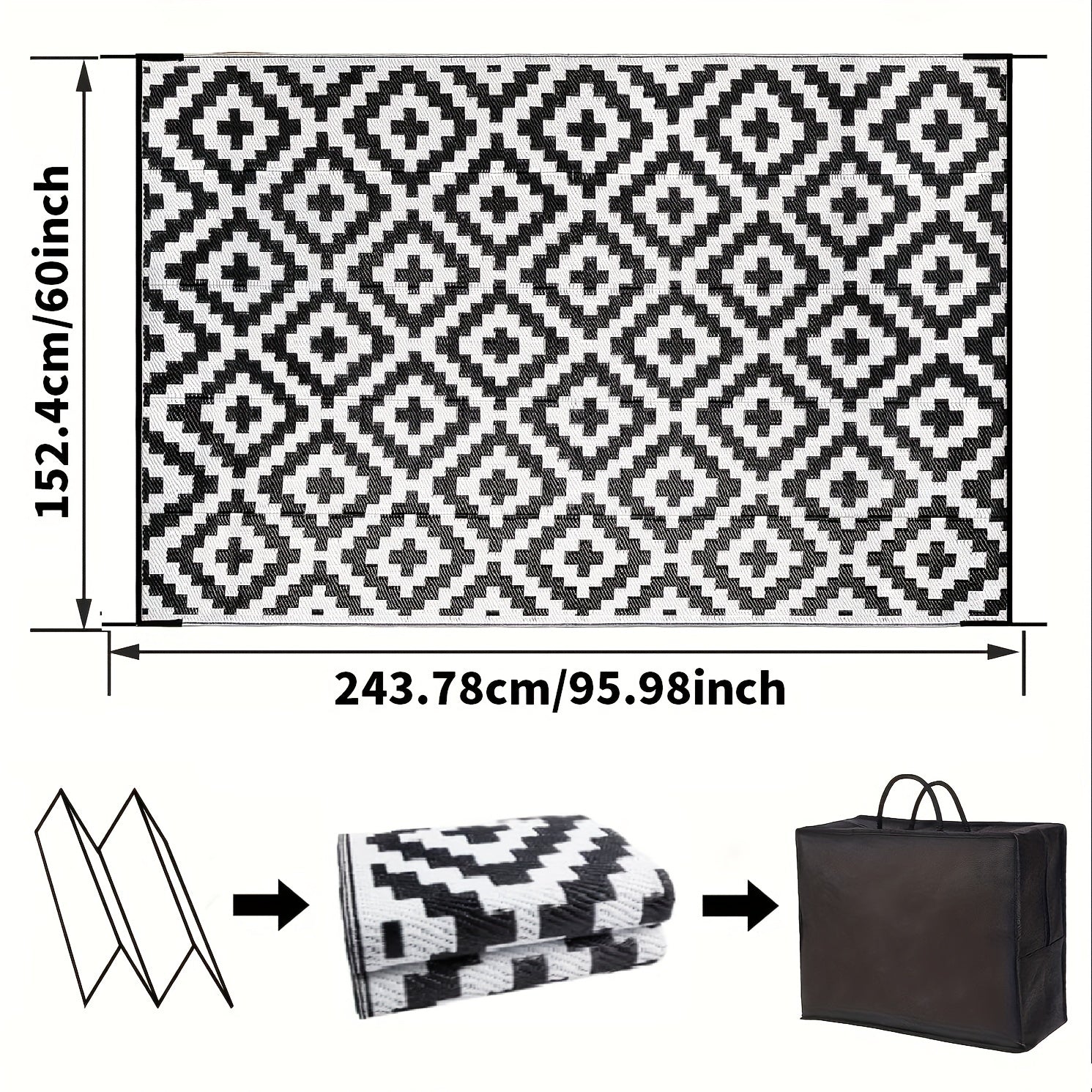 Geometrisch Dubbelzijdig Buitentapijt - Waterdicht en Duurzaam, Perfect voor Camping, Terras en Balkon - Alle Seizoenen, Polypropyleen