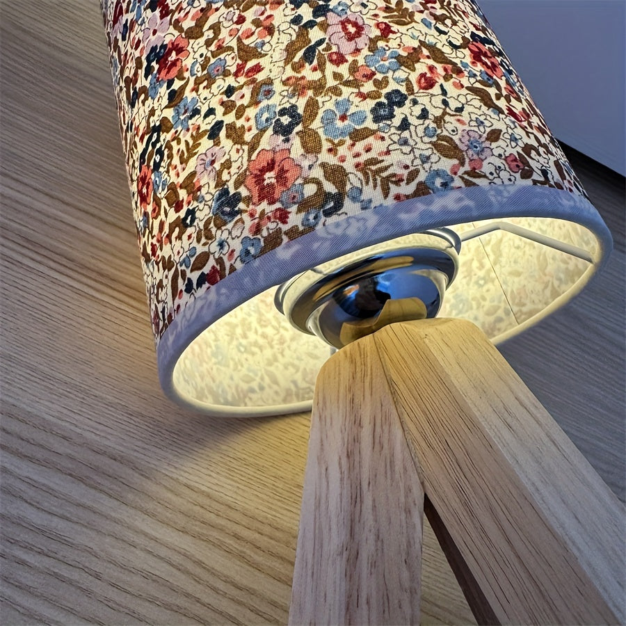 HoutLicht - Moderne Houten Tafellamp met Stoffen Kap, USB Gevoed, Push-Button LED Nachtlamp