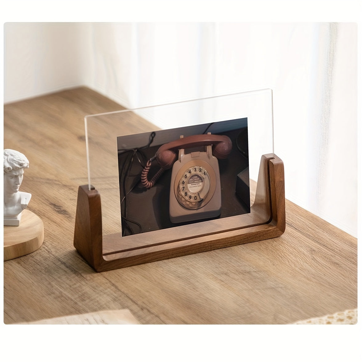 Chic 6-Inch U-vormige Acryl & Massief Houten Fotolijst - Veelzijdige Horizontale of Verticale Weergave, Perfect voor Thuisdecoratie en Cadeaus