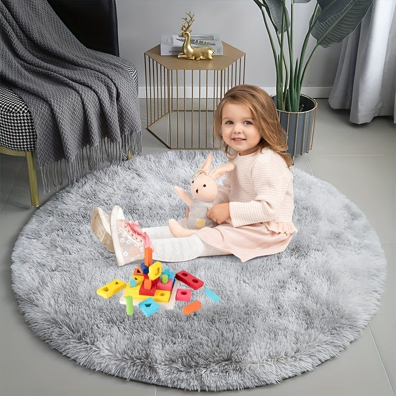 Ronde Regenboog Fluffy Vloerkleed – Tie Dye Kleurrijk, Zacht Speelkleed voor Kinderen, Slaapkamer of Woonkamer Decor