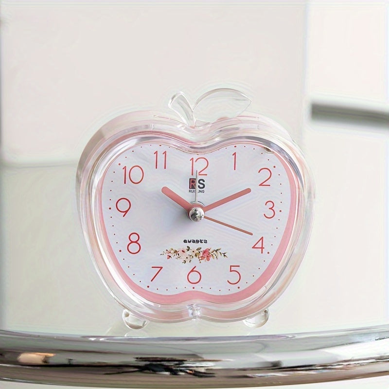 Crystal Apple Design Alarm Clock met Ingebouwd Nachtlampje - Stil, Op Batterij Werkend, Rond en Modern Ontwerp