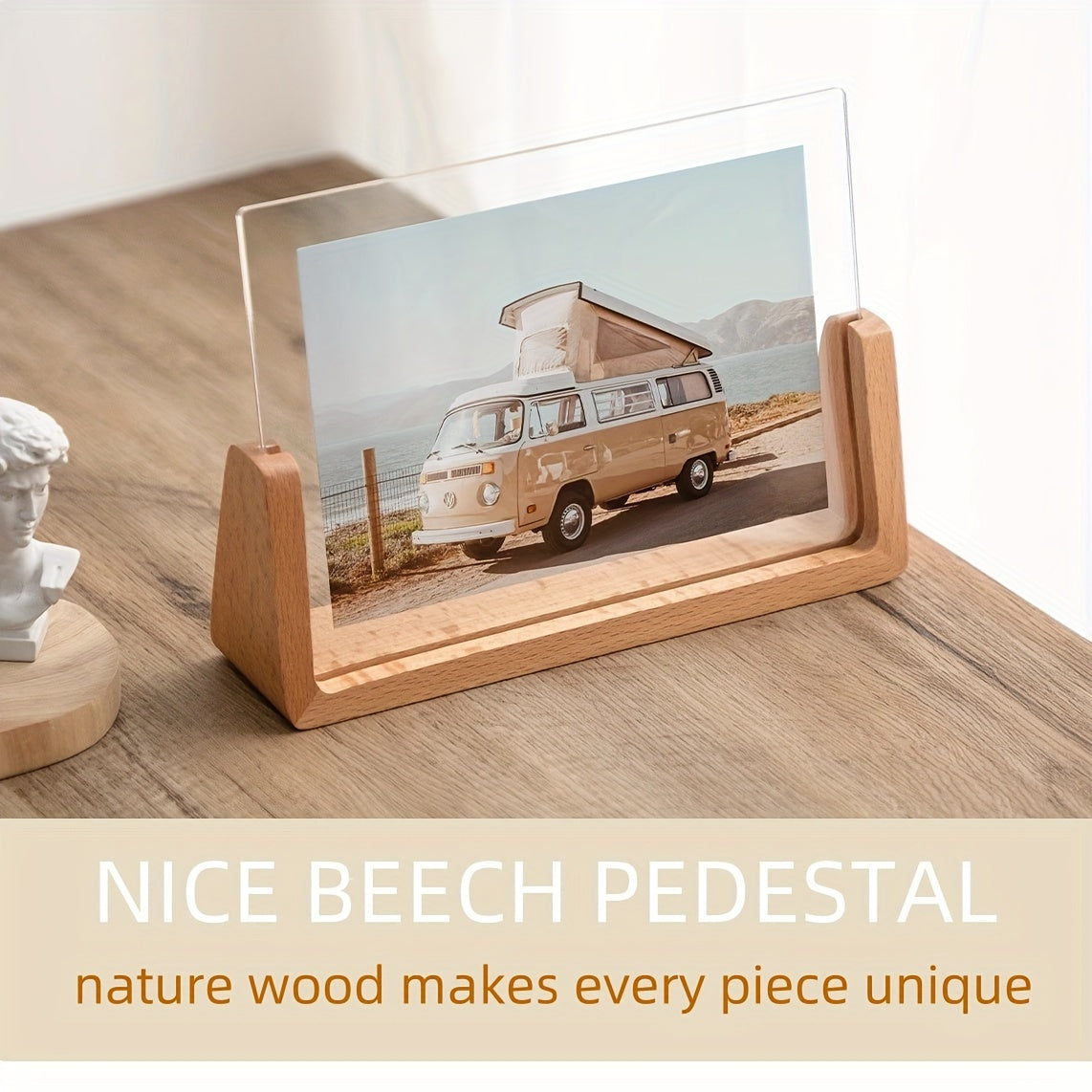 Chic 6-Inch U-vormige Acryl & Massief Houten Fotolijst - Veelzijdige Horizontale of Verticale Weergave, Perfect voor Thuisdecoratie en Cadeaus