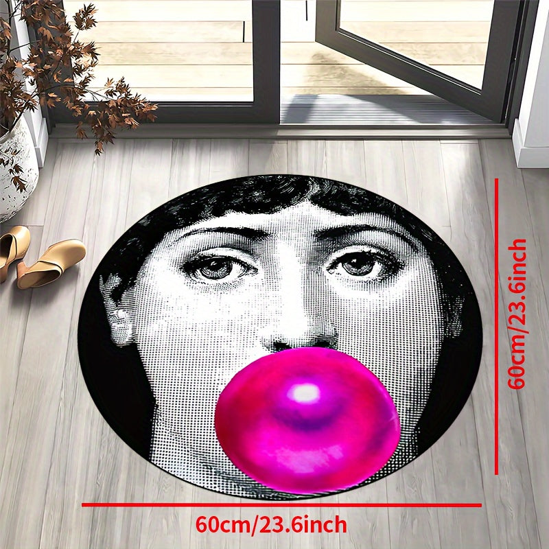 Woman Blowing Bubbles Ronde Tapijt - Antislip, Wasbaar, Zacht Polyester Tapijt voor Woonkamer, Slaapkamer, Hal, Patio, en Tuin