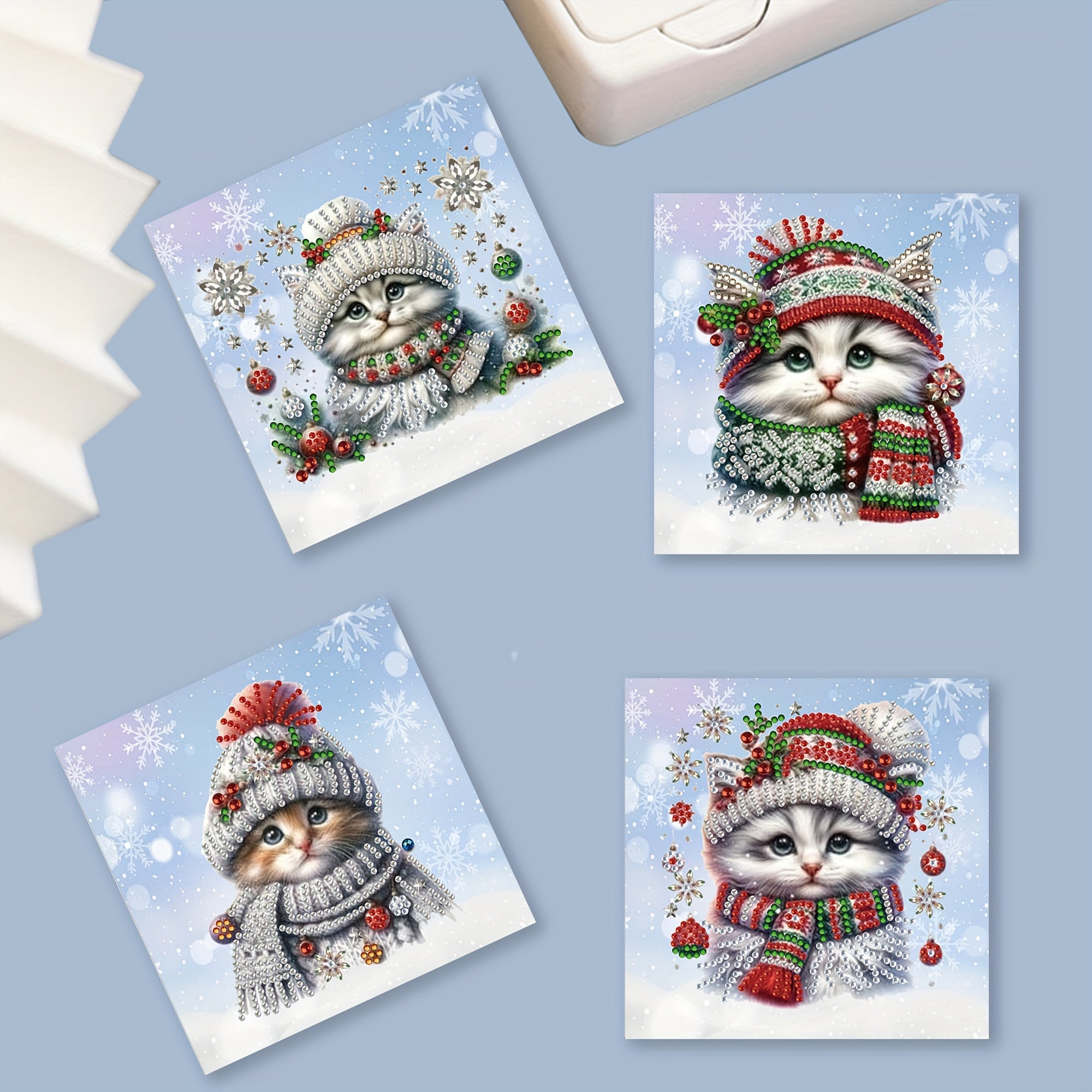 6pcs Diamond Painting Kit - Schattige Kat Kerstkaarten