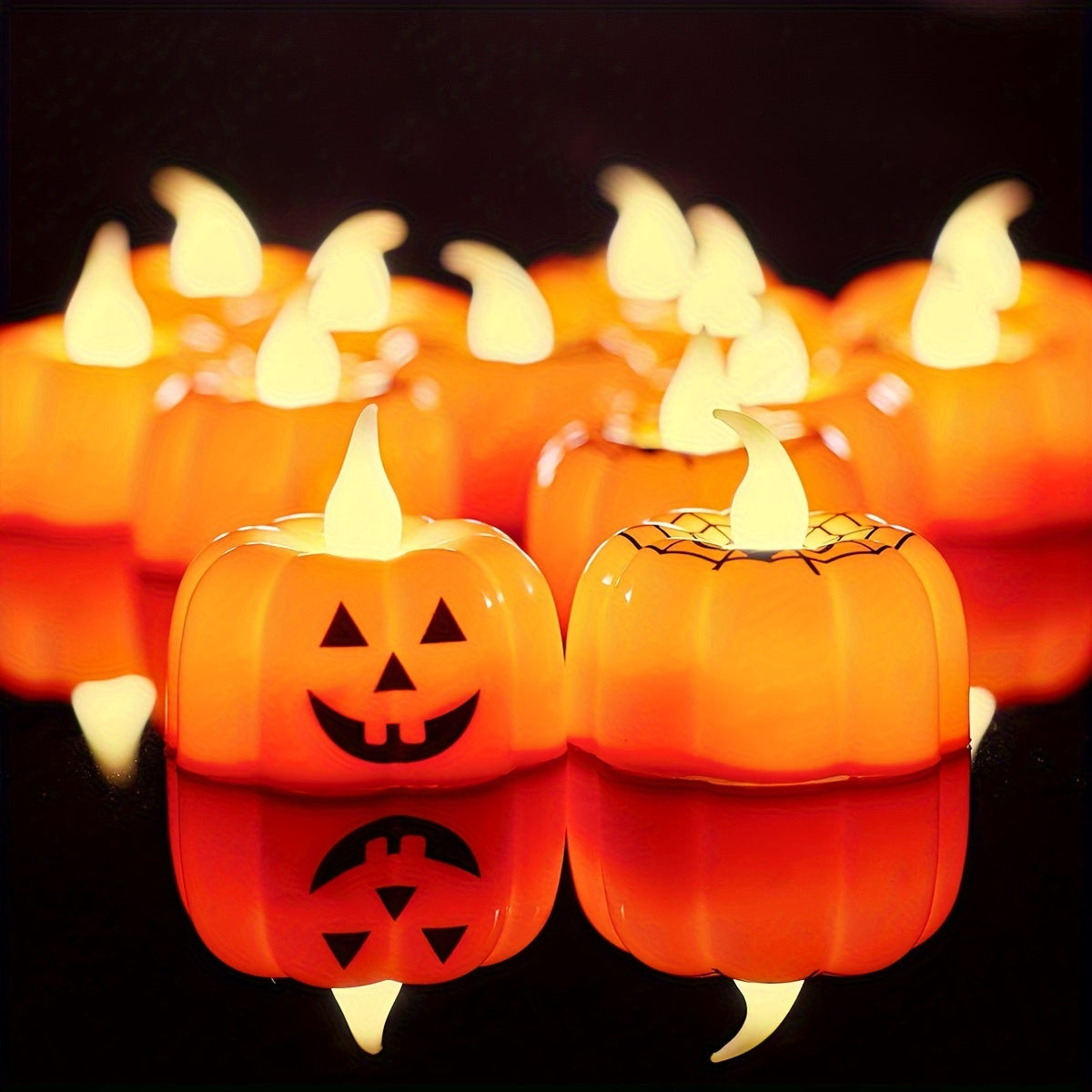 LED Halloween Pompoenkaarsen – 2 stuks, 9.14cm Jack-o'-Lantern Design, Met Batterijen