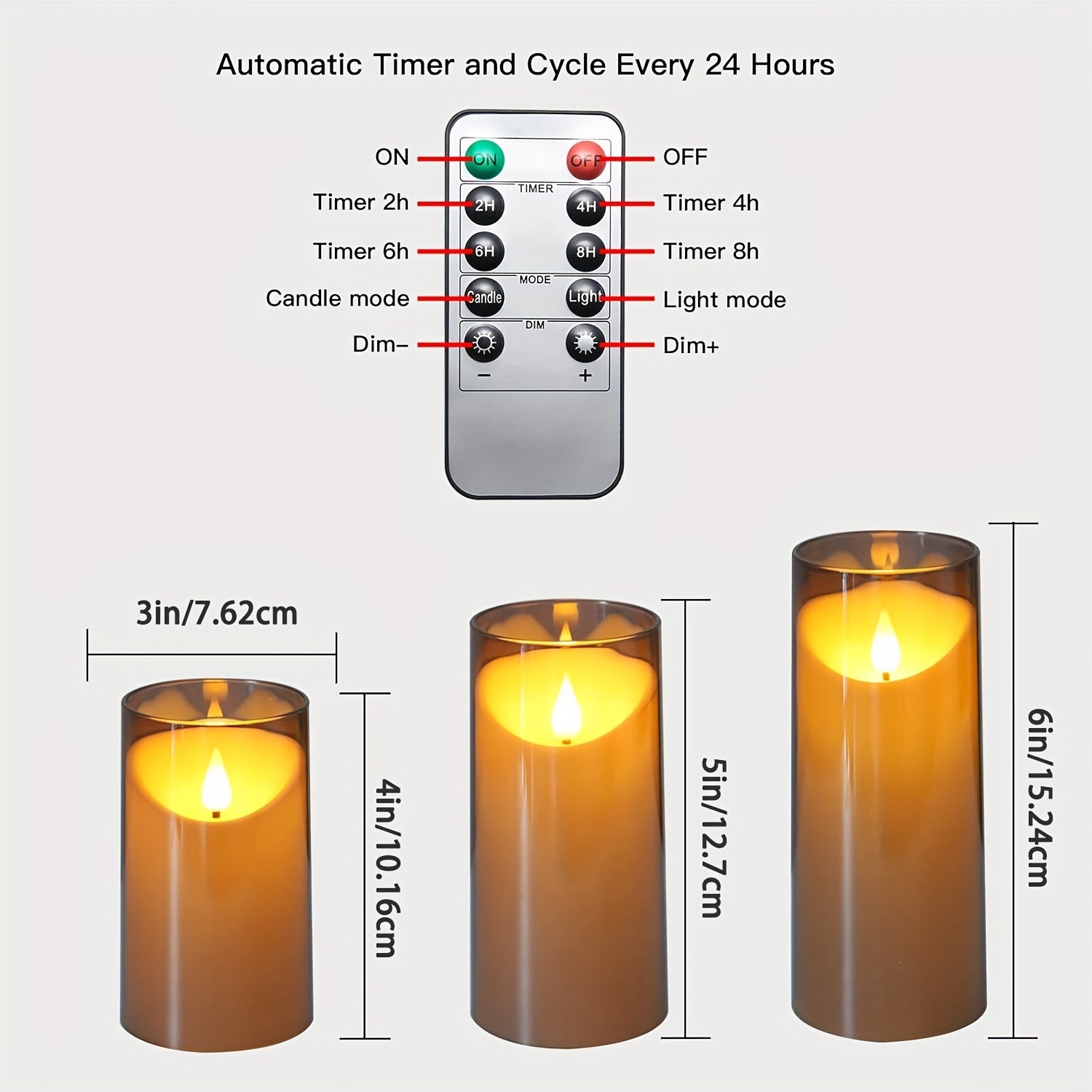 3 stuks LED Kaarsen met Afstandsbediening - Met Timerfunctie en Infraroodsensor, Grijs