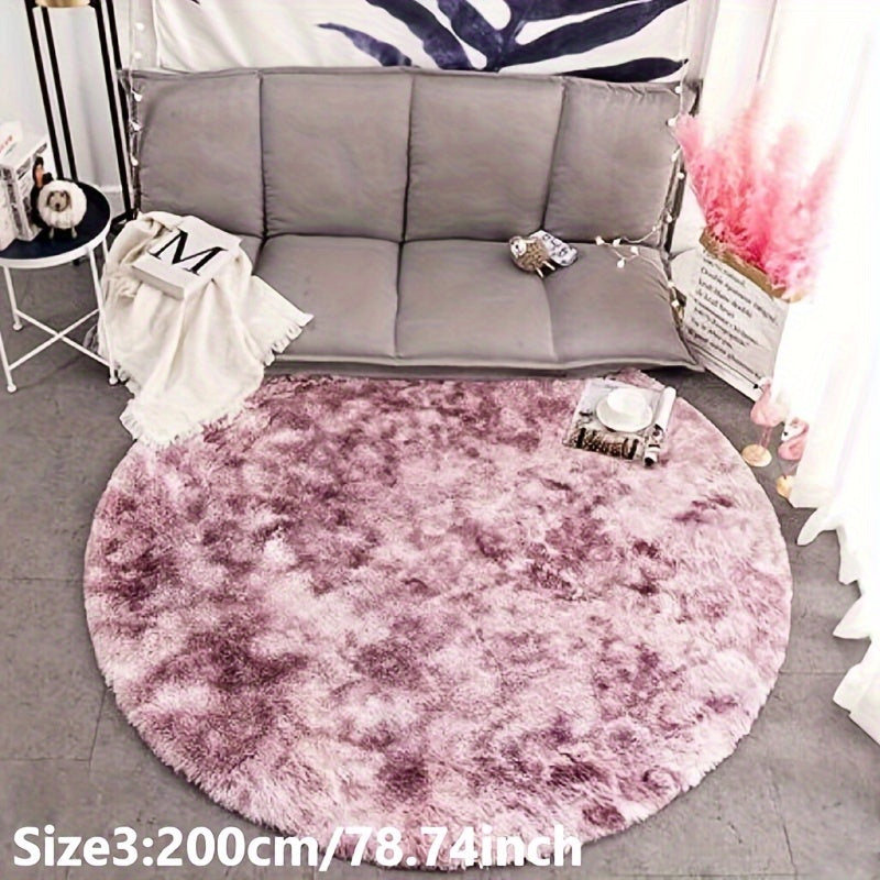 1pc Tie-dye Pluchen Ronde Vloerkleed - Zachte en Warme Decoratieve Mat voor Woonkamer, Slaapkamer en Yoga