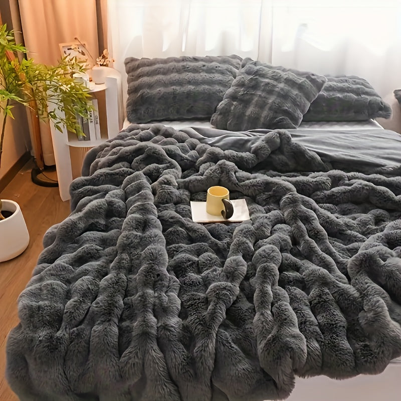 Luxe Bubble Fleece Deken – Imitatie Konijnenvacht, Dikke Sofa- en Kantoor Deken