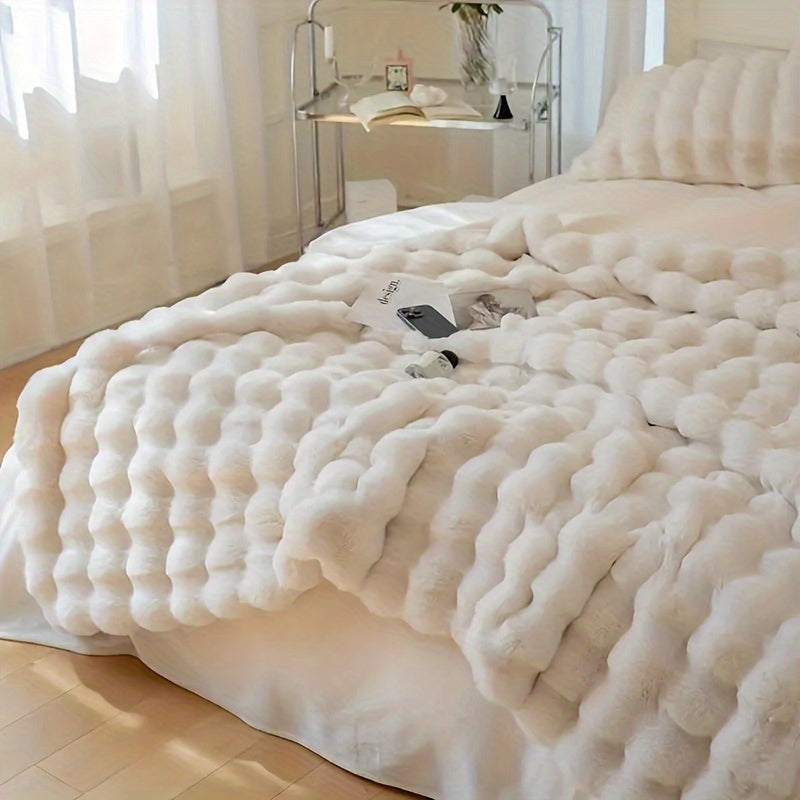 Luxe Bubble Fleece Deken – Imitatie Konijnenvacht, Dikke Sofa- en Kantoor Deken