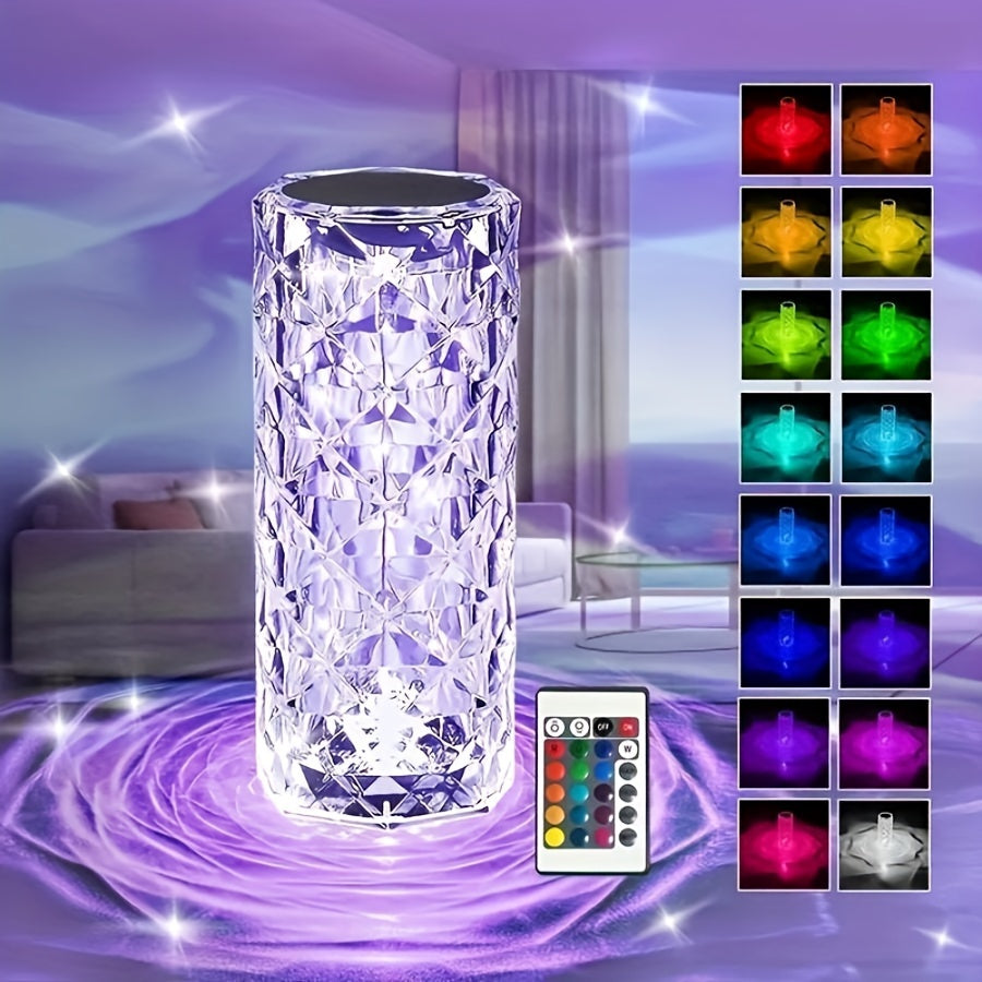 CrystalBloom - Verstelbare RGB Tafellamp met USB-oplaadbare Lithium Batterij en Bloemenpatroon