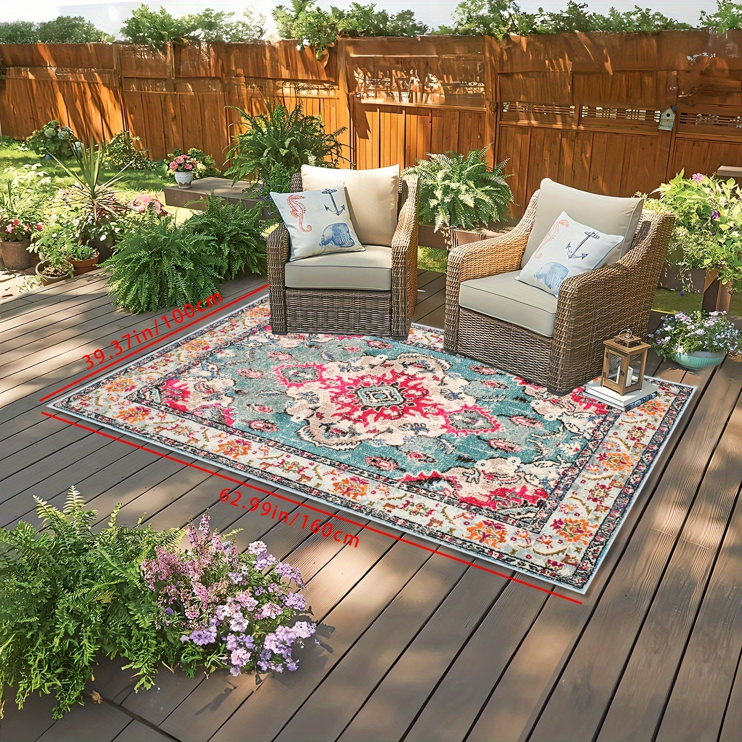 Vintage Boho Bloementapijt - Perfect Voor Terras, Tuin en Zwembadrand, Vlekbestendig en Wasbaar