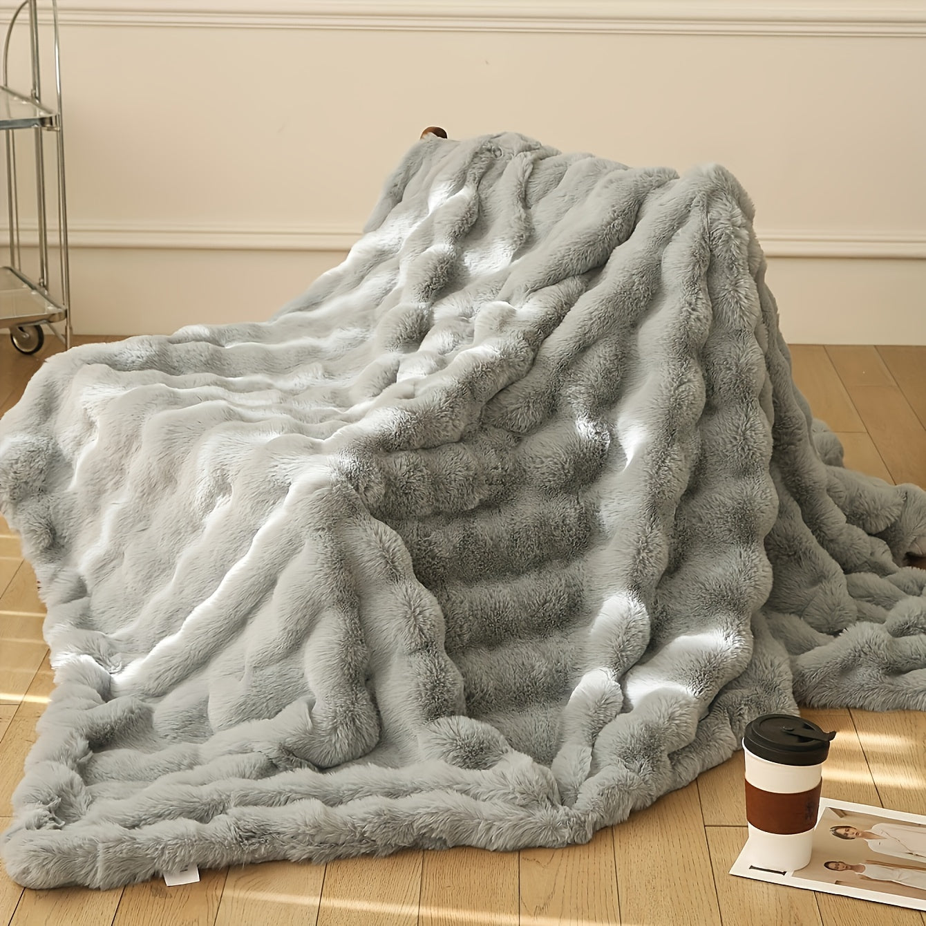 Thickened Faux Rabbit Fur Deken - Warme Pluche Deken voor Bed, Kantoor en Airconditioning - Geometrisch Patroon