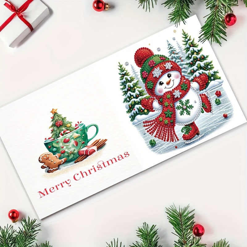 6-Pack Christmas Diamond Painting Card Kit - Feestelijke Groetekaarten met Sneeuwman, Kerstman, Kerstboom, Bloemen, Vogels en Eekhoorn Ontwerpen, Unieke Handgemaakte Cadeauset voor Dierbaren