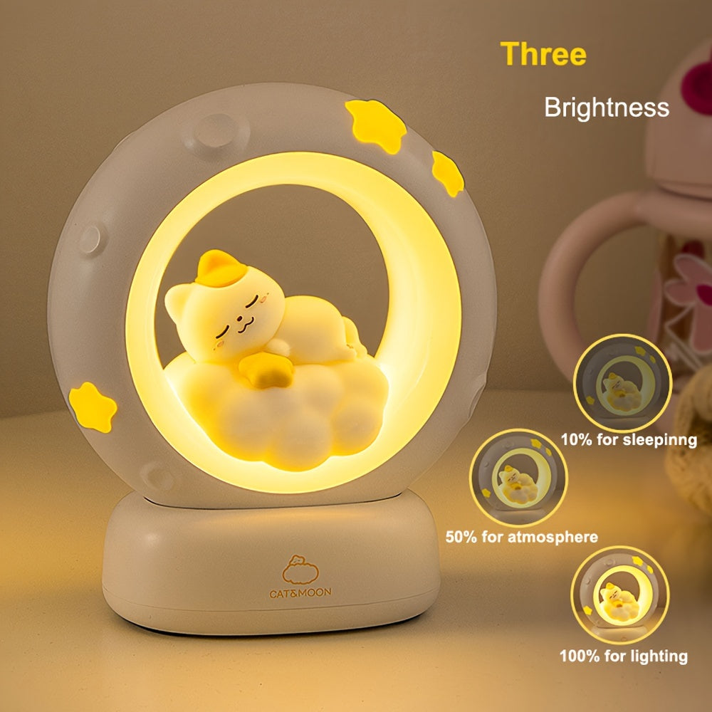 SleepyCat - Schattige Kat Nachtlamp met USB Oplaadbare Batterij en Dimbaar Licht