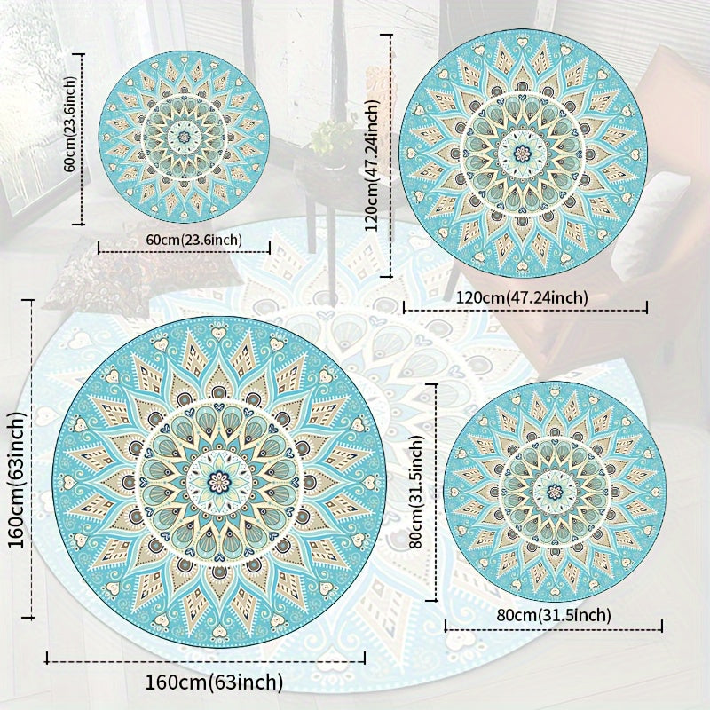 Machine Wasbare Mandala Vloerkleed - Ronde Antislip Mat voor Woonkamer, Slaapkamer, Veranda - Polyester