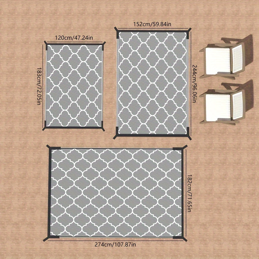 Waterdicht Omkeerbaar Buiten Tapijt - Perfect voor Terras, Camping, RV, Picknick, Tuin, Balkon, Veranda en Strand - Handwasbaar en Vlekbestendig PP Materiaal