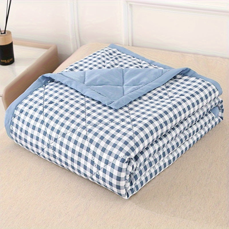 Preppy Style Plaid Zomer Quilt - Ultrasonisch Gewatteerde Lichtgewicht Airconditioning Sprei, Geschikt voor Alle Seizoenen, Polyester Bedsprei