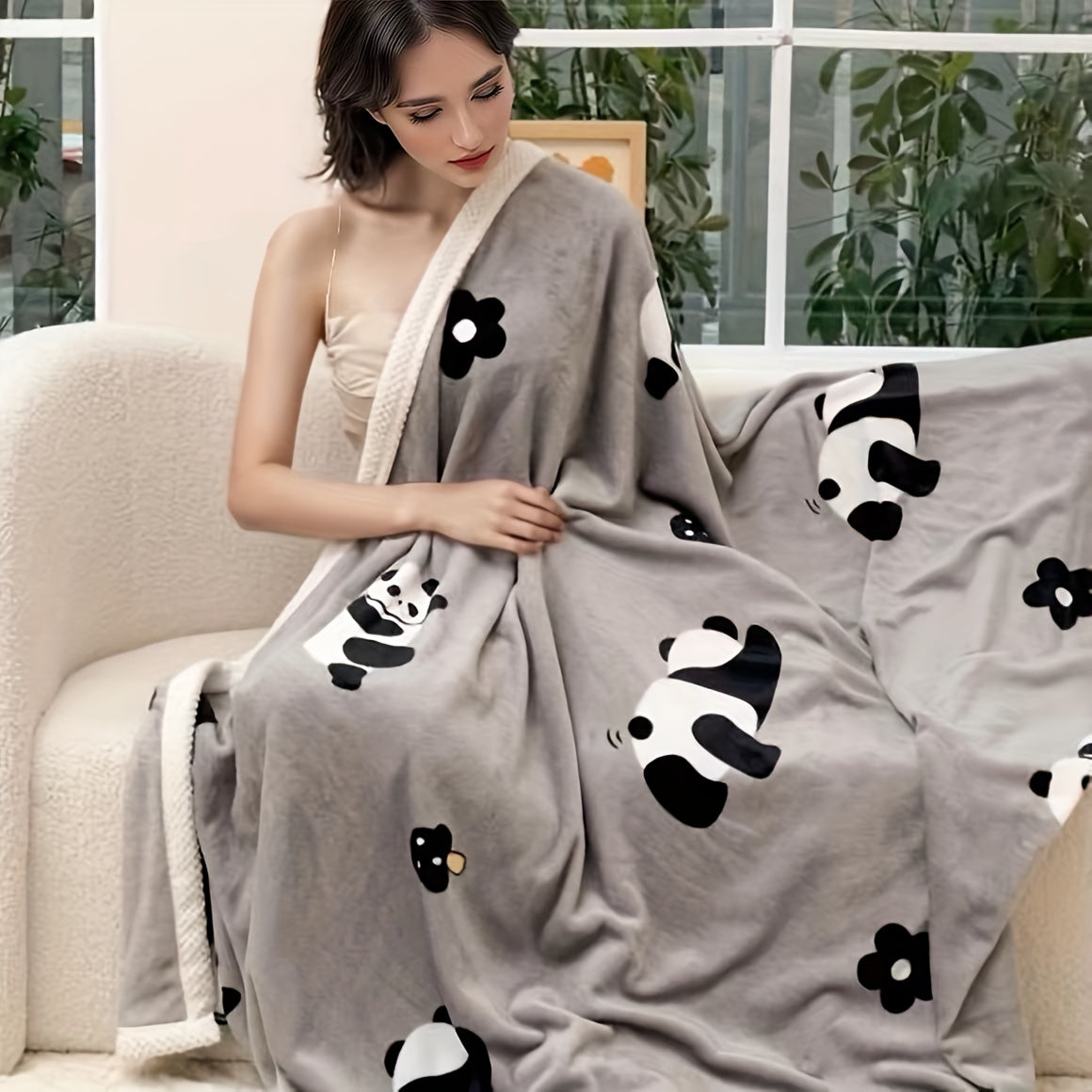 Panda Print Flanellen Fleece Deken - Zacht, Versterkt en All-Season - Traditionele Stijl, Machinewasbaar