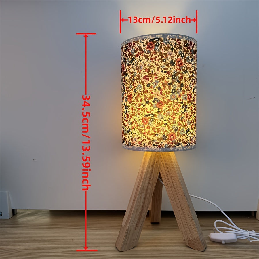 HoutLicht - Moderne Houten Tafellamp met Stoffen Kap, USB Gevoed, Push-Button LED Nachtlamp