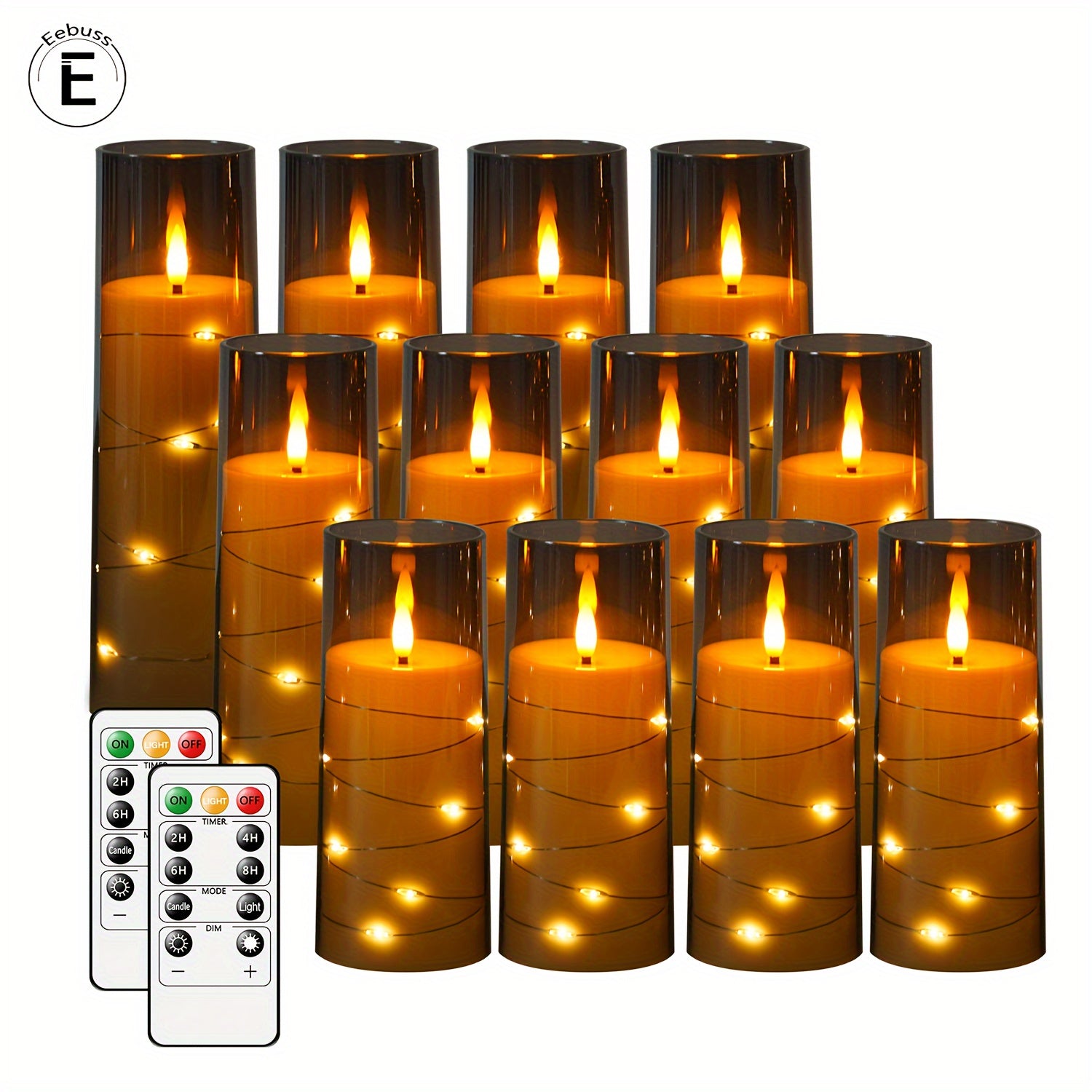 Flameless LED Kaarsen met Afstandsbediening en Timer - Set van 3/6/8/12 Stuks (Grijs)