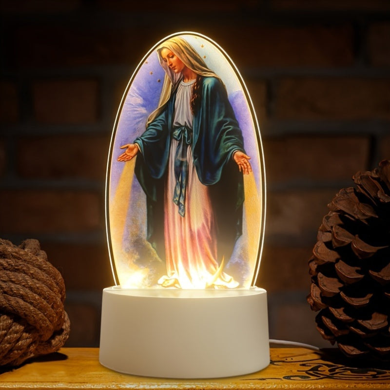 SacredGlow - Maagd Maria Nachtlampje met LED Acryl Frame, USB-Voeding