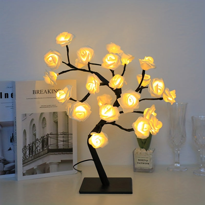 RozenLicht - LED Bloemen Tafellamp met USB, Sfeerverlichting