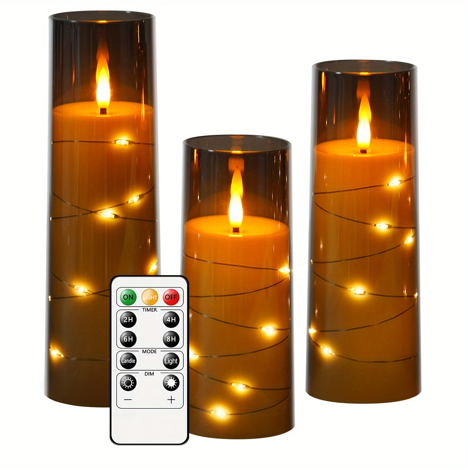 Flameless LED Kaarsen met Afstandsbediening en Timer - Set van 3/6/8/12 Stuks (Grijs)