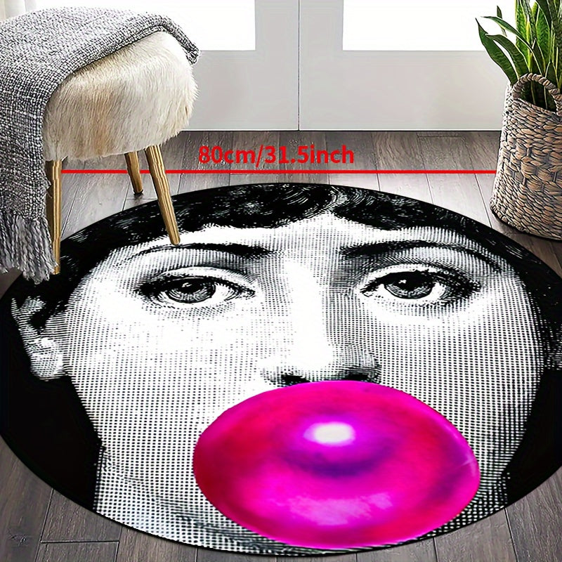 Woman Blowing Bubbles Ronde Tapijt - Antislip, Wasbaar, Zacht Polyester Tapijt voor Woonkamer, Slaapkamer, Hal, Patio, en Tuin