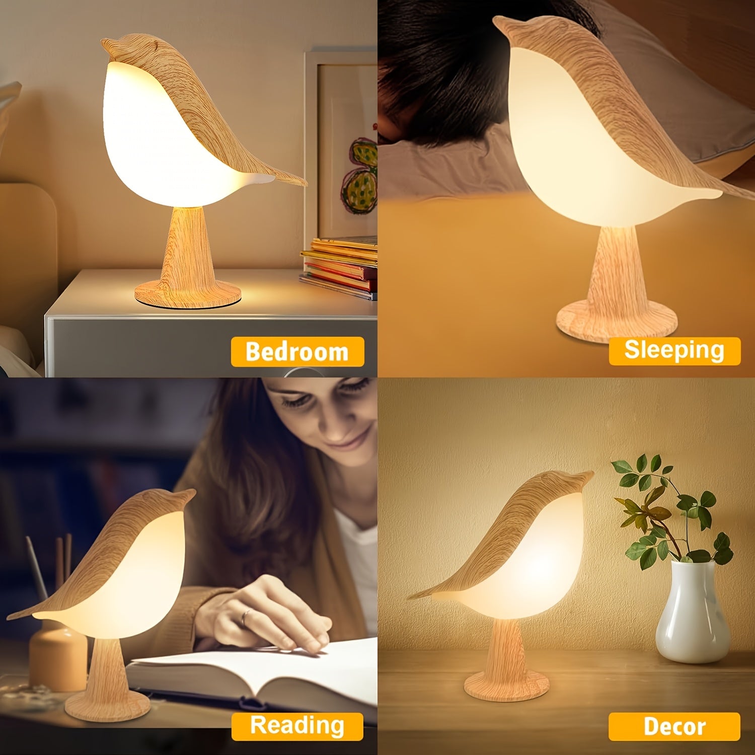 BrightNest - USB Oplaadbare LED Vogel Tafellamp met Touch Dimming