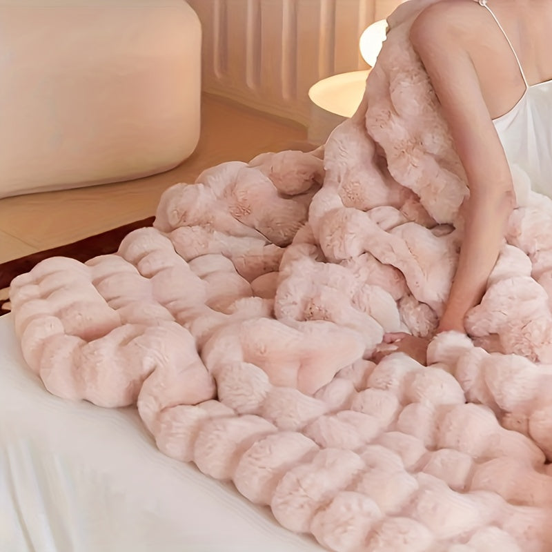 Thickened Faux Rabbit Fur Deken - Warme Pluche Deken voor Bed, Kantoor en Airconditioning - Geometrisch Patroon