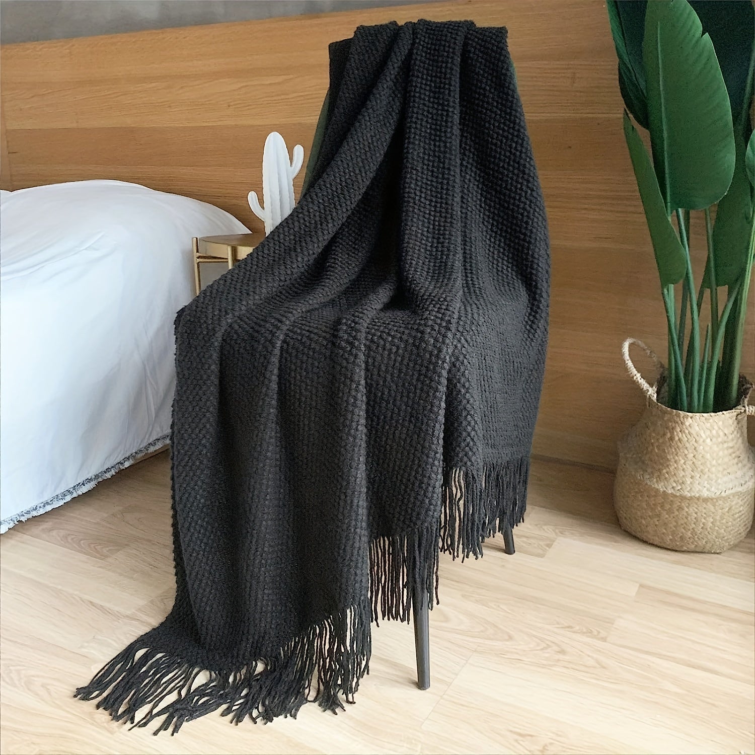 Knitted Throw Deken met Kwastjes - Lichtgewicht Bubbeltextuur Deken voor Bank, Bed en Huisdecoratie