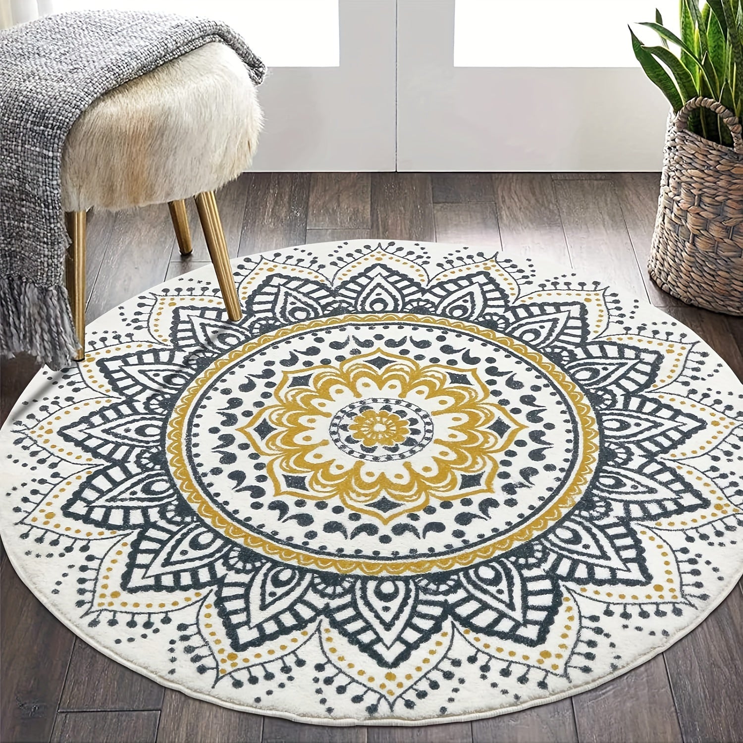 Rond Bohemian Vloerkleed - Zacht, Antislip & Wasbaar Tapijt voor Woonkamer, Slaapkamer & Decoratie