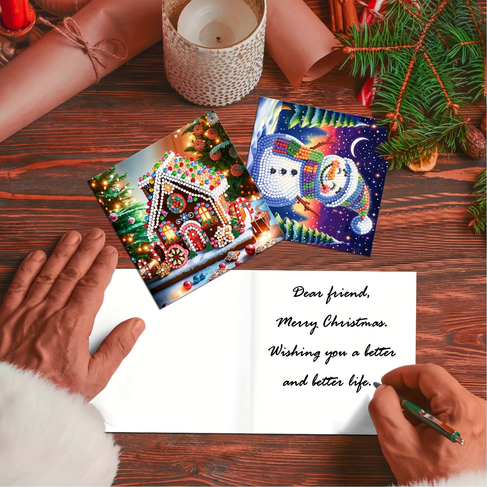 12pcs DIY Diamond Painting Christmas Card Kit - Santa & Dieren Ontwerpen, Feestelijke Groetekaarten voor Kerstwensen en Feestfavorieten