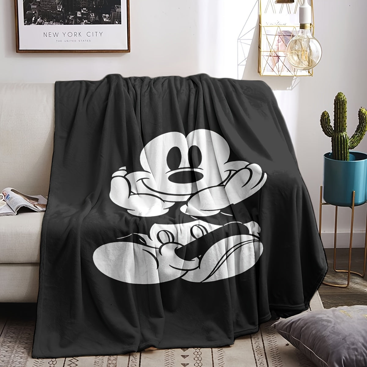 Zachte Fleece Deken met Mickey Mouse Ontwerp - Perfect voor Thuisdecoratie en All-Season Gebruik