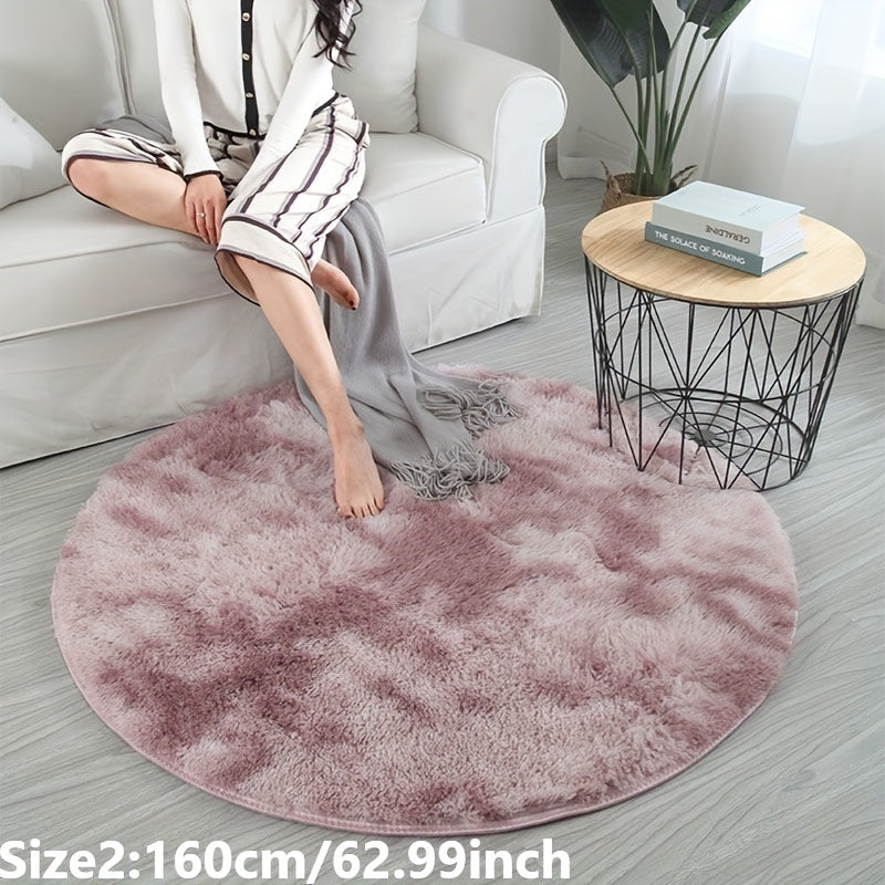 1pc Tie-dye Pluchen Ronde Vloerkleed - Zachte en Warme Decoratieve Mat voor Woonkamer, Slaapkamer en Yoga