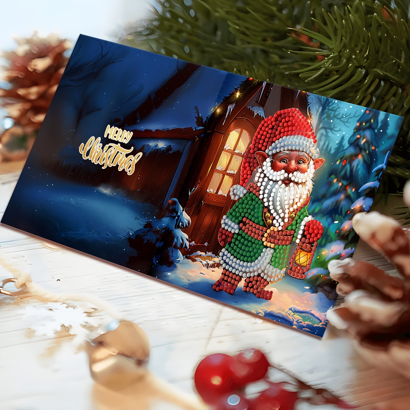 12pcs DIY Diamond Painting Christmas Card Kit - Santa & Dieren Ontwerpen, Feestelijke Groetekaarten voor Kerstwensen en Feestfavorieten