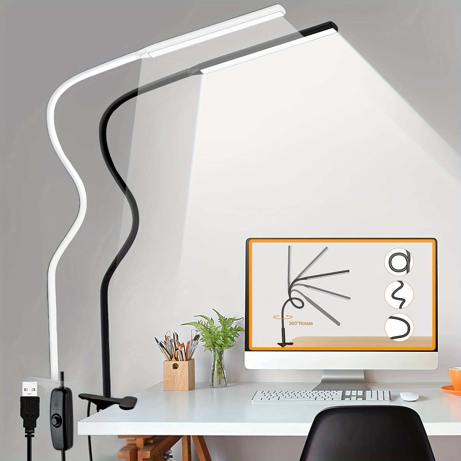 FlexiGlow - LED Bureaulamp met Zwanenhals en Klem