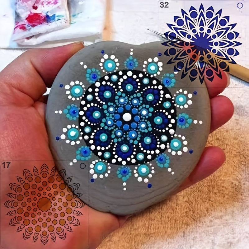 48-delige Mandala Dot Schilder Sjablonen - Perfect voor DIY Steen- en Houtprojecten (9.91x9.91 cm)