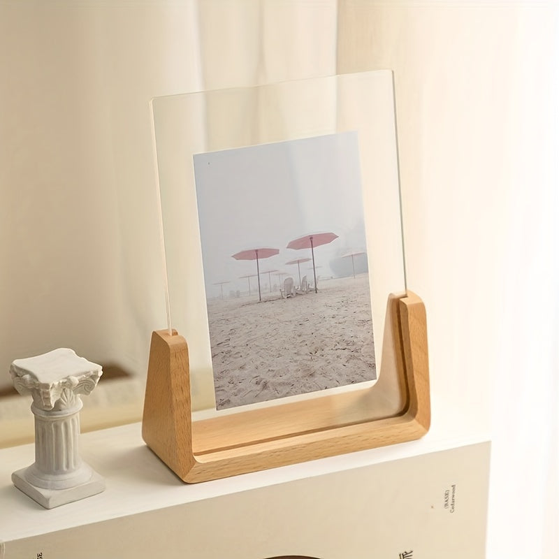 Chic 6-Inch U-vormige Acryl & Massief Houten Fotolijst - Veelzijdige Horizontale of Verticale Weergave, Perfect voor Thuisdecoratie en Cadeaus