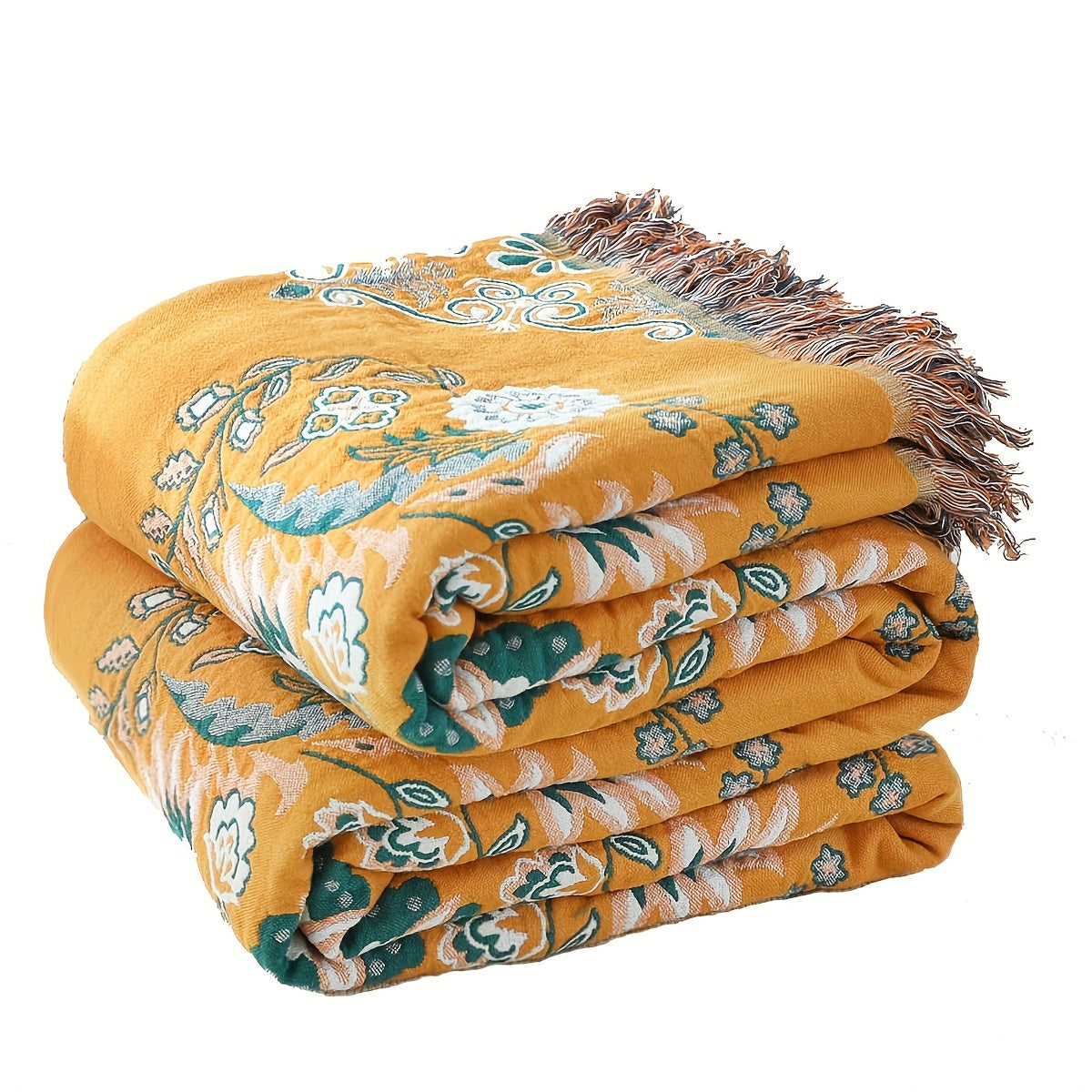 Floral Sofa Towel Deken met Kwastjes - Katoenen Vintage Bloemenpatroon, Voor Bank, Airconditioning en Dutjes