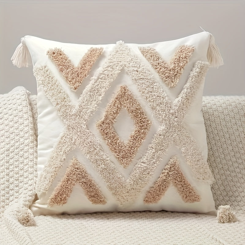 Boho Beige Kussenhoes met Kwastjes - Voor Bank en Bed (zonder vulling)