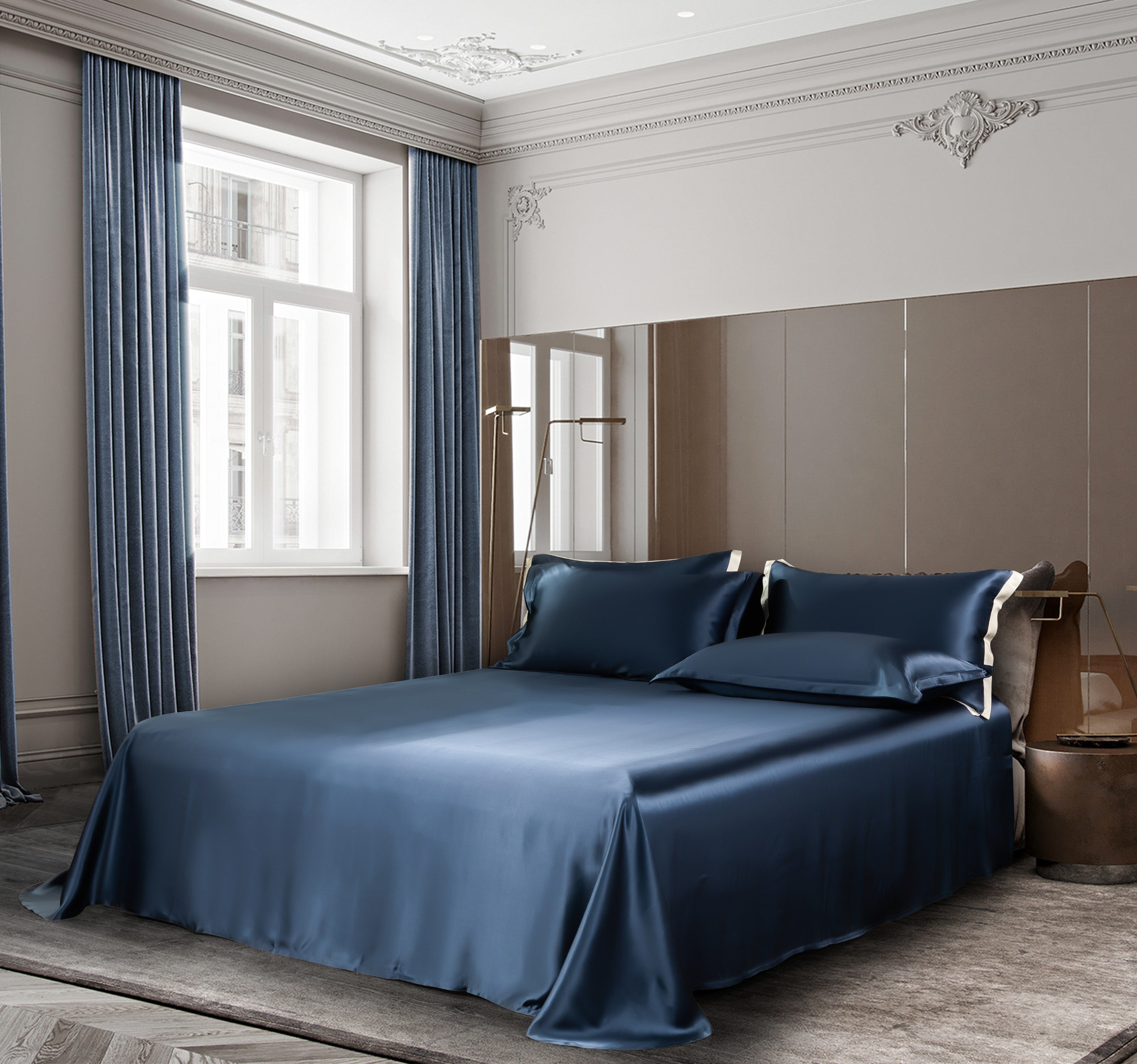 Premium Navy Blue Mulberry Silk Beddengoed Set